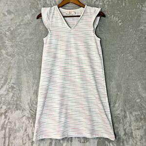 LOFT Ruffle Sleeve V Neck Knee Length Striped Swing Womens Dress Size XSP